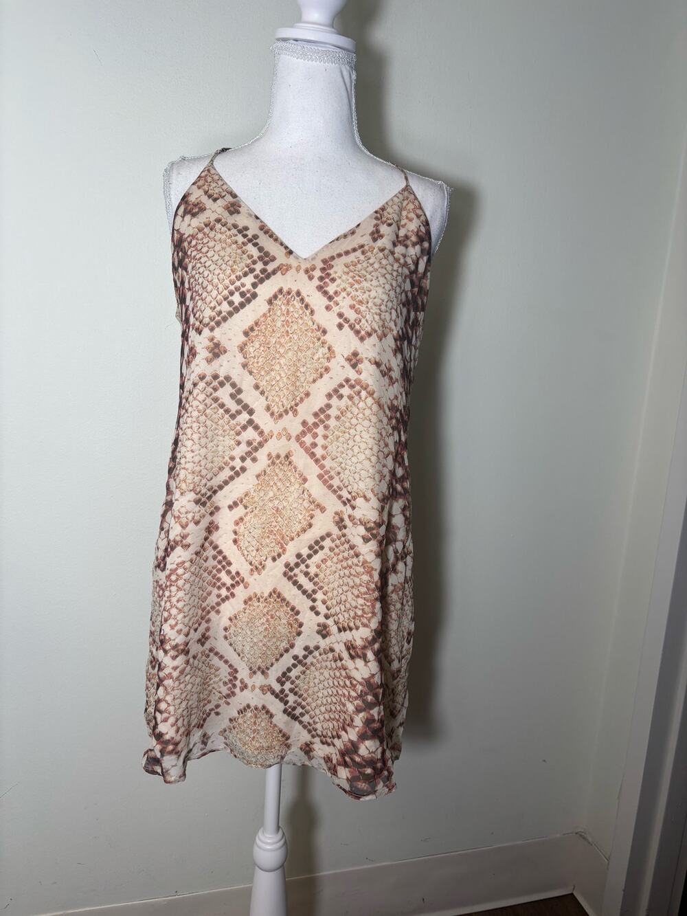 Lavender Brown Snake Print Flowy Mini Dress Sz S